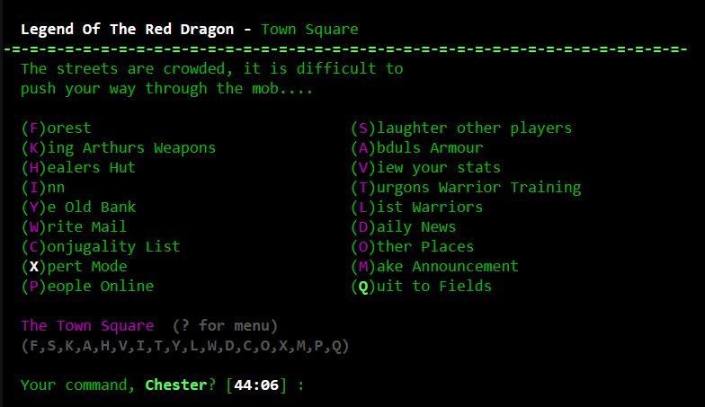 Legend of the Red Dragon BBS town square screen
